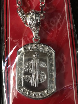 Silver Dollar Sign Dog Tag Necklace