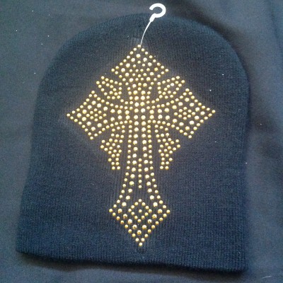 Gold Cross Beanie Black